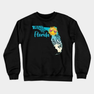 Florida With Sun Wearing Sunglasses Beach Ocean Crewneck Sweatshirt